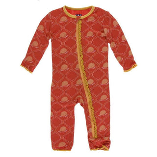 Print Bamboo Muffin Ruffle Coverall with Zipper - Poppy Marigold Lattice Baby & Toddler Sleepwear