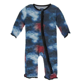 Print Bamboo Muffin Ruffle Coverall with Zipper - Red Ginger Galaxy Baby & Toddler Sleepwear