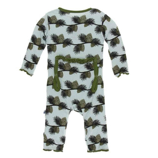 Print Bamboo Muffin Ruffle Coverall with Zipper - Spring Sky Pine Cones Baby & Toddler Sleepwear