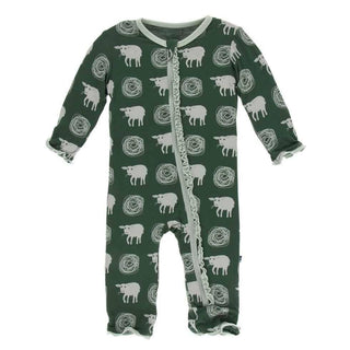 Print Bamboo Muffin Ruffle Coverall with Zipper - Topiary Tuscan Sheep Baby & Toddler Sleepwear