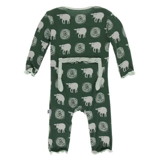 Print Bamboo Muffin Ruffle Coverall with Zipper - Topiary Tuscan Sheep Baby & Toddler Sleepwear