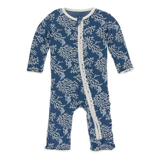 Print Bamboo Muffin Ruffle Coverall with Zipper - Twilight Coral Fans Baby & Toddler Sleepwear