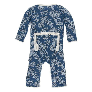 Print Bamboo Muffin Ruffle Coverall with Zipper - Twilight Coral Fans Baby & Toddler Sleepwear