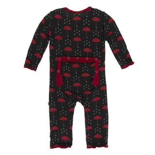 Print Bamboo Muffin Ruffle Coverall with Zipper - Umbrellas and Rain Clouds Baby & Toddler Sleepwear