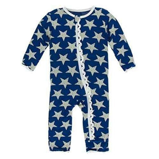 Print Muffin Ruffle Coverall with Zipper - Vintage Stars Baby & Toddler Sleepwear