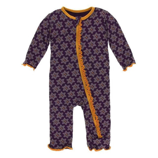 Print Bamboo Muffin Ruffle Coverall with Zipper - Wine Grapes Saffron Baby & Toddler Sleepwear