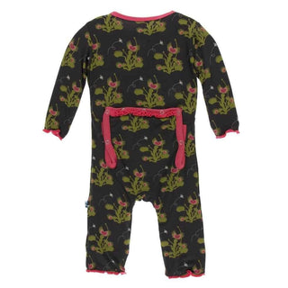 Print Bamboo Muffin Ruffle Coverall with Zipper - Zebra Venus Flytrap Baby & Toddler Sleepwear