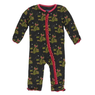 Print Bamboo Muffin Ruffle Coverall with Zipper - Zebra Venus Flytrap Baby & Toddler Sleepwear