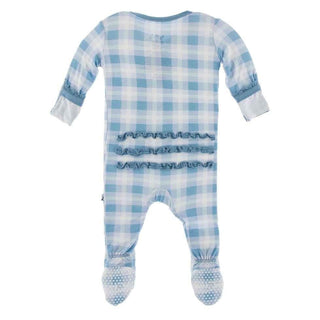 Print Bamboo Muffin Ruffle Footie with Snaps - Blue Moon 2020 Holiday PlaidKicKee PantsSize: Newborn