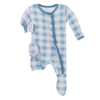 Print Bamboo Muffin Ruffle Footie with Snaps - Blue Moon 2020 Holiday PlaidKicKee PantsSize: Newborn
