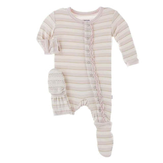 Print Bamboo Muffin Ruffle Footie with Snaps - Everyday Heroes Sweet Stripe KicKee Pants Size: Newborn
