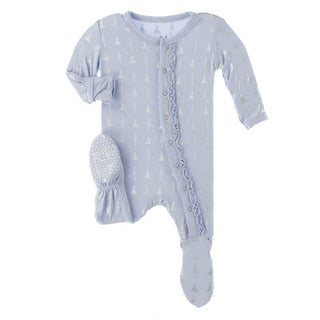 Print Bamboo Muffin Ruffle Footie with Snaps - Frost Silver Trees Baby & Toddler Sleepwear