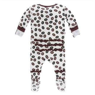 Print Bamboo Muffin Ruffle Footie with Snaps - Natural Coffee Beans Baby & Toddler Sleepwear