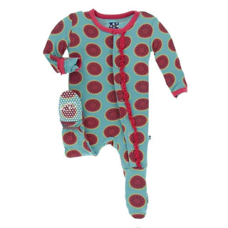 Print Bamboo Muffin Ruffle Footie with Snaps - Neptune Watermelon Baby & Toddler Sleepwear