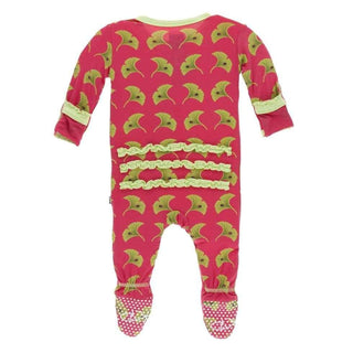 Print Bamboo Muffin Ruffle Footie with Snaps - Red Ginger Ginkgo Baby & Toddler Sleepwear