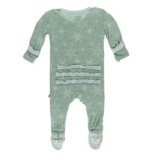 Print Bamboo Muffin Ruffle Footie with Snaps - Shore Snowflakes KicKee Pants Size: 3-6 Months