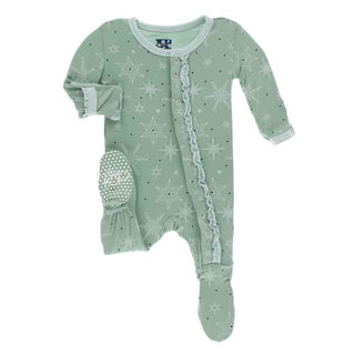 Print Bamboo Muffin Ruffle Footie with Snaps - Shore Snowflakes KicKee Pants Size: 3-6 Months