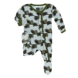 Print Bamboo Muffin Ruffle Footie with Snaps - Spring Sky Pine Cones Baby & Toddler Sleepwear