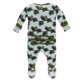 Print Bamboo Muffin Ruffle Footie with Snaps - Spring Sky Pine Cones Baby & Toddler Sleepwear