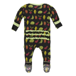 Print Bamboo Muffin Ruffle Footie with Snaps - Zebra Garden Veggies Baby & Toddler Sleepwear