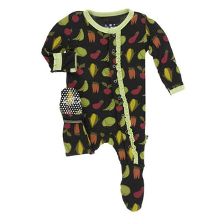 Print Bamboo Muffin Ruffle Footie with Snaps - Zebra Garden Veggies Baby & Toddler Sleepwear
