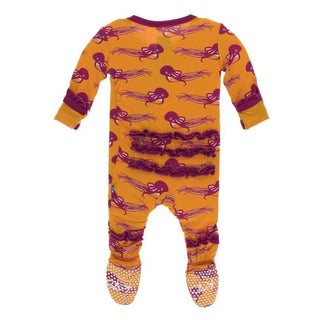 Print Bamboo Muffin Ruffle Footie with Zipper - Apricot Octopus Baby & Toddler Sleepwear