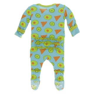 Print Bamboo Muffin Ruffle Footie with Zipper - Avocado, Chips and Lime Baby & Toddler Sleepwear