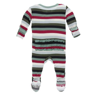 Print Bamboo Muffin Ruffle Footie with Zipper - Christmas Multi Stripe Baby & Toddler Sleepwear