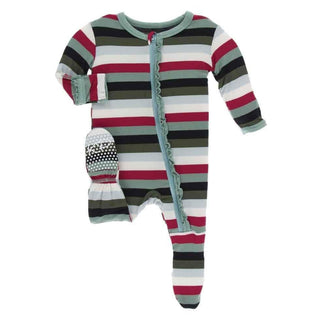 Print Bamboo Muffin Ruffle Footie with Zipper - Christmas Multi Stripe Baby & Toddler Sleepwear