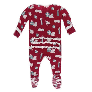 Print Bamboo Muffin Ruffle Footie with Zipper - Crimson Puppies and Presents Baby & Toddler Sleepwear