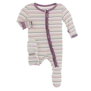 Print Bamboo Muffin Ruffle Footie with Zipper - Everyday Heroes Multi Stripe Baby & Toddler Sleepwear