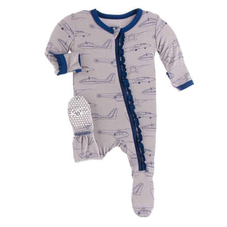 Print Bamboo Muffin Ruffle Footie with Zipper - Feather Heroes in the Air Baby & Toddler Sleepwear