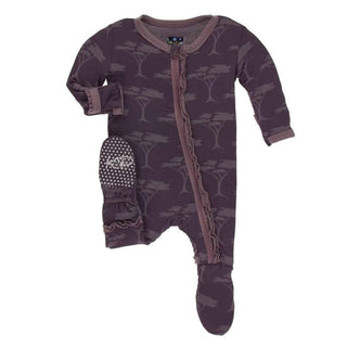 Print Bamboo Muffin Ruffle Footie with Zipper - Fig Acacia Trees Baby & Toddler Sleepwear