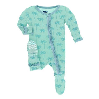 Print Bamboo Muffin Ruffle Footie with Zipper - Glass Palm Trees Baby & Toddler Sleepwear
