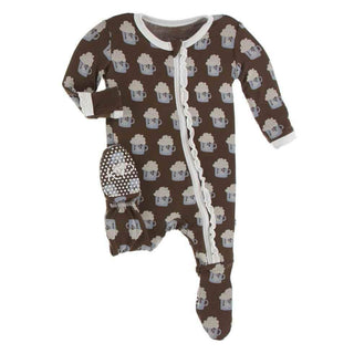 Print Bamboo Muffin Ruffle Footie with Zipper - Hot Cocoa KicKee Pants Size: Newborn
