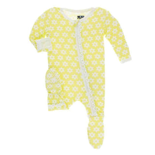 Print Bamboo Muffin Ruffle Footie with Zipper - Lime Blossom Stellini Baby & Toddler Sleepwear