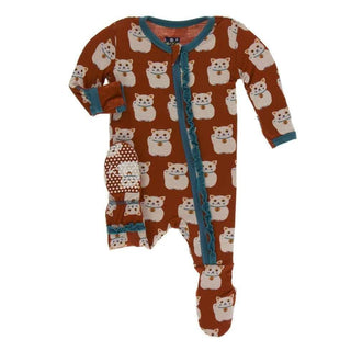 Print Bamboo Muffin Ruffle Footie with Zipper - Lucky Cat Baby & Toddler Sleepwear