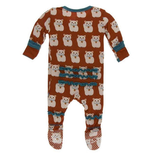 Print Bamboo Muffin Ruffle Footie with Zipper - Lucky Cat Baby & Toddler Sleepwear
