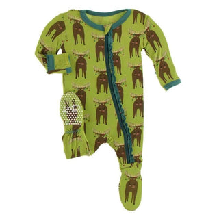Print Bamboo Muffin Ruffle Footie with Zipper - Meadow Bad Moose Baby & Toddler Sleepwear