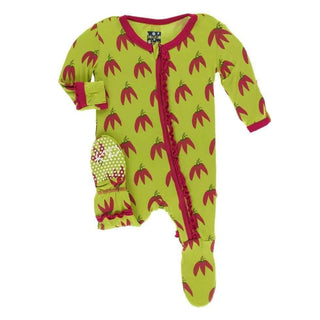 Print Bamboo Muffin Ruffle Footie with Zipper - Meadow Chili Peppers Baby & Toddler Sleepwear