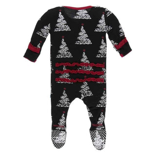 Print Bamboo Muffin Ruffle Footie with Zipper - Midnight Foil Tree Baby & Toddler Sleepwear