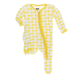 Print Bamboo Muffin Ruffle Footie with Zipper - Natural Farfalle Baby & Toddler Sleepwear