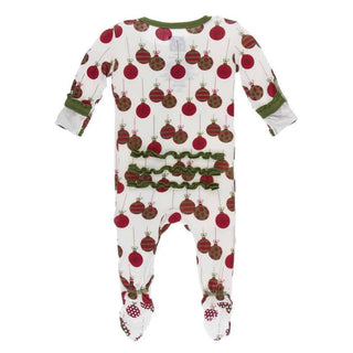 Print Bamboo Muffin Ruffle Footie with Zipper - Natural Ornaments Baby & Toddler Sleepwear
