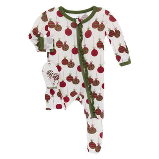 Print Bamboo Muffin Ruffle Footie with Zipper - Natural Ornaments Baby & Toddler Sleepwear