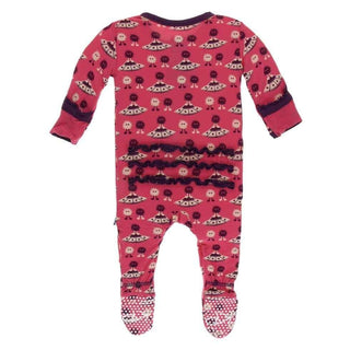 Print Bamboo Muffin Ruffle Footie with Zipper - Red Ginger Aliens with Flying Saucers Baby & Toddler Sleepwear