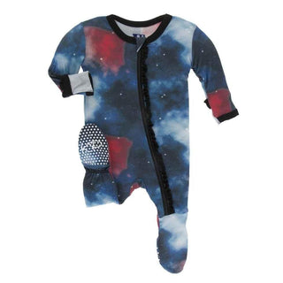 Print Bamboo Muffin Ruffle Footie with Zipper - Red Ginger Galaxy Baby & Toddler Sleepwear
