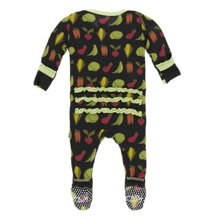 Print Bamboo Muffin Ruffle Footie with Zipper - Zebra Garden Veggies Baby & Toddler Sleepwear