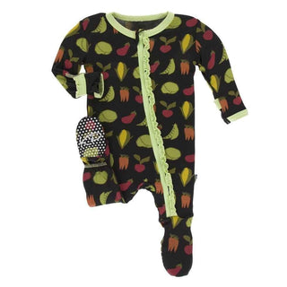 Print Bamboo Muffin Ruffle Footie with Zipper - Zebra Garden Veggies Baby & Toddler Sleepwear