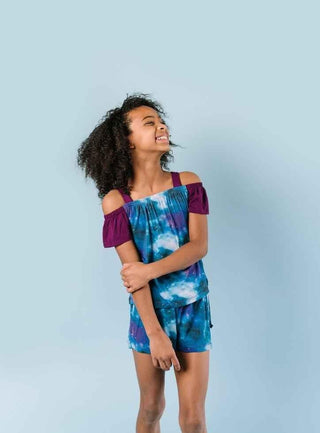Print Bamboo Off-Shoulder Outfit Set - Wine Grapes Galaxy Baby & Toddler Outfits