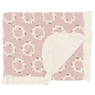 Print Bamboo Ruffle Double Layer Throw Blanket - Baby Rose Daisy Crowns Swaddling & Receiving Blankets